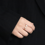 ［larica petit］Pearl×Zirconia Fork Ring（GOLD）