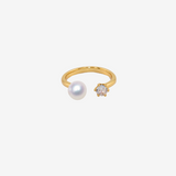 ［larica petit］Pearl×Zirconia Fork Ring（GOLD）