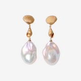 ［OCEAN］Shell Link Baroque Pearl Earrings