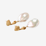 ［OCEAN］Shell Link Baroque Pearl Earrings