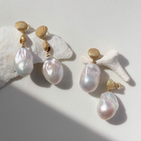 ［OCEAN］Shell Link Baroque Pearl Earrings