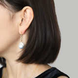 Baroque Pearl Zirconia Long Drop Earrings