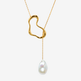 Distorted Motif Baroque Pearl Lariat Necklace