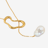 Distorted Motif Baroque Pearl Lariat Necklace