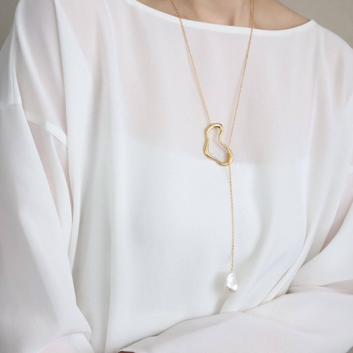 Distorted Motif Baroque Pearl Lariat Necklace – LARICA