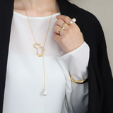 Distorted Motif Baroque Pearl Lariat Necklace