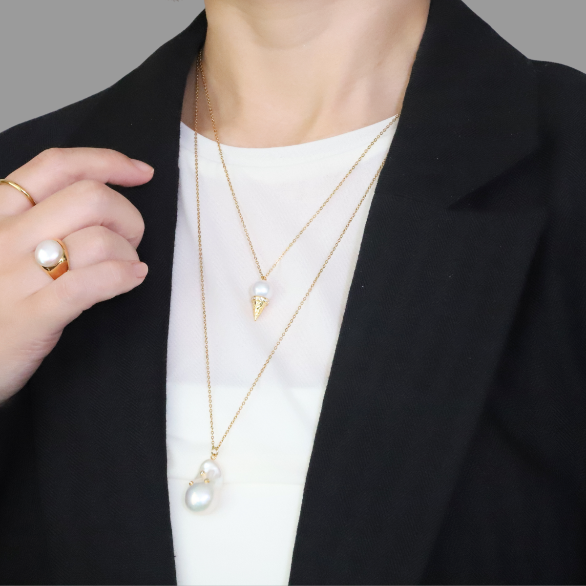 Baroque Pearl Zirconia Studs Necklace – LARICA Baroque Pearl Zirconia Studs Necklace – LARICA